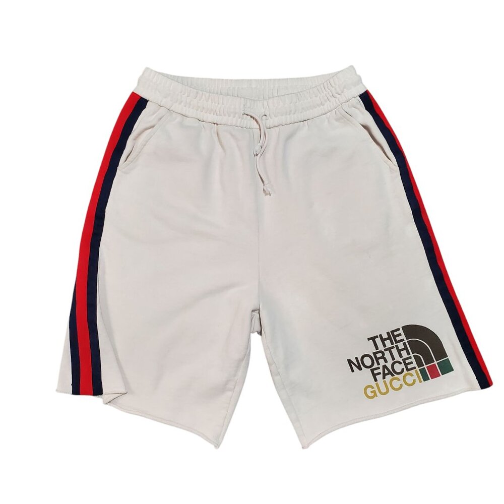 Gucci x The North Face White Athletic Shorts with Red and Navy Side Stripes